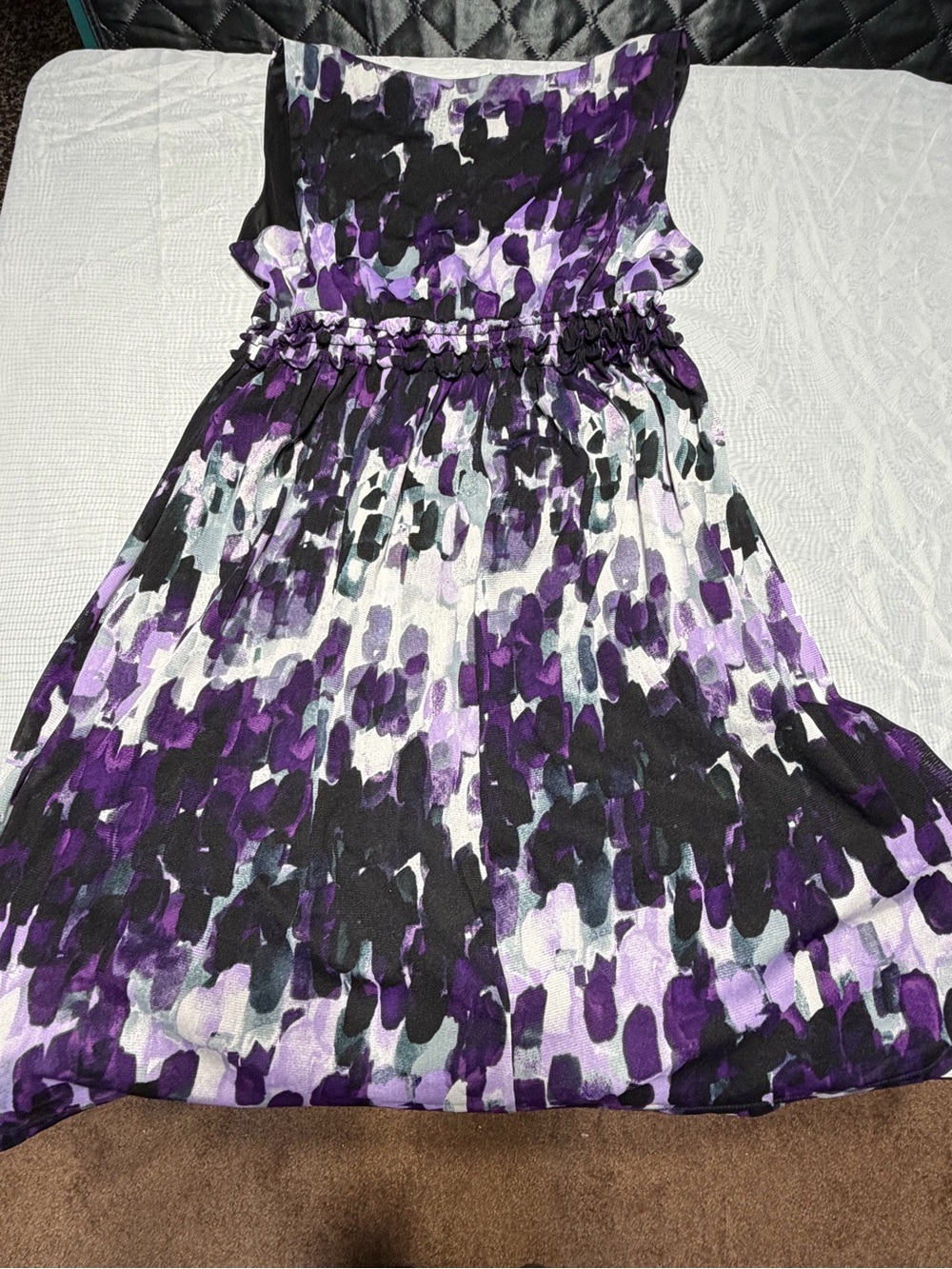 AB Studio Purple Black and White Floral Print Sleeveless Dress - Picture 5 of 5